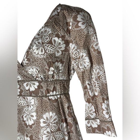 Boden Beige And brown Floral A-Line Sheath Dress Wrap Around Dress Size 10R - Picture 2 of 13